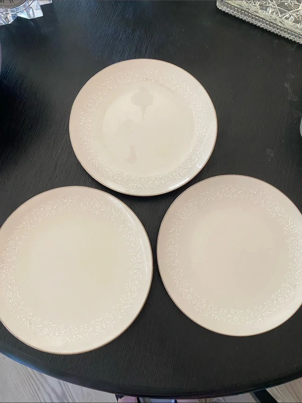 Noritake Cream Salad Plates with Embossed Floral Border - Set of 3